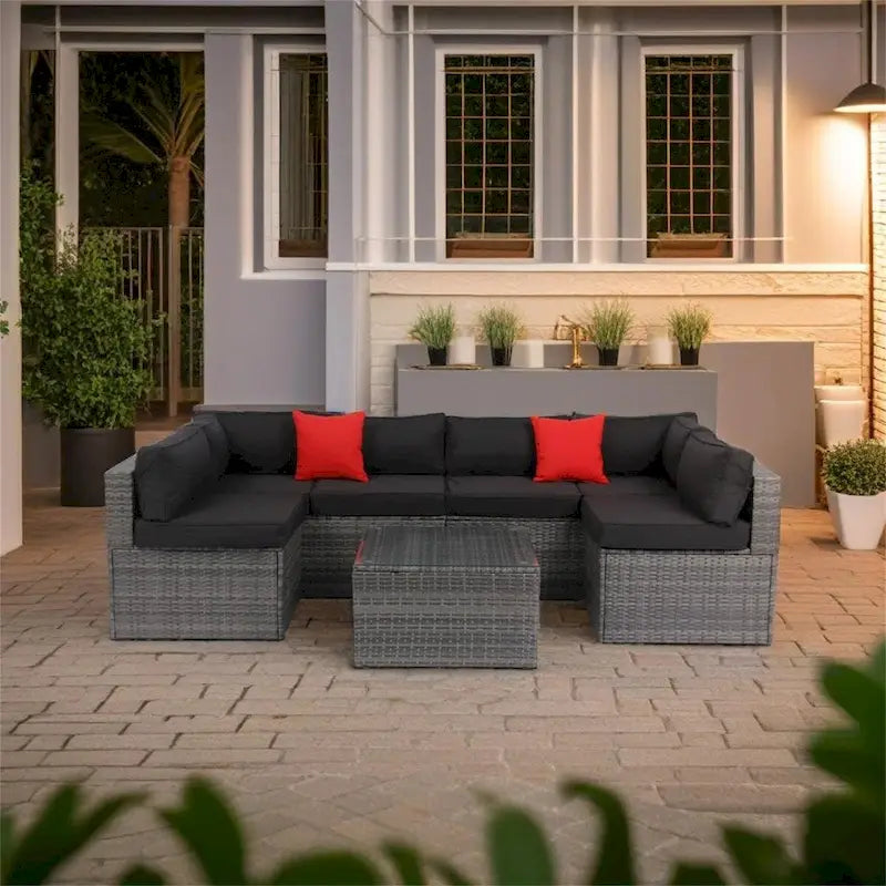 Set di 5 mobili da esterno componibili in rattan PE