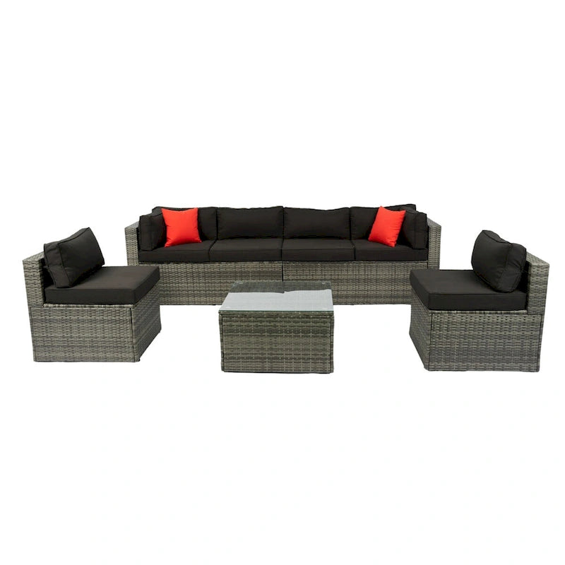 Set di 5 mobili da esterno componibili in rattan PE