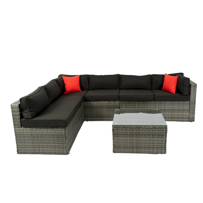 Set di 5 mobili da esterno componibili in rattan PE