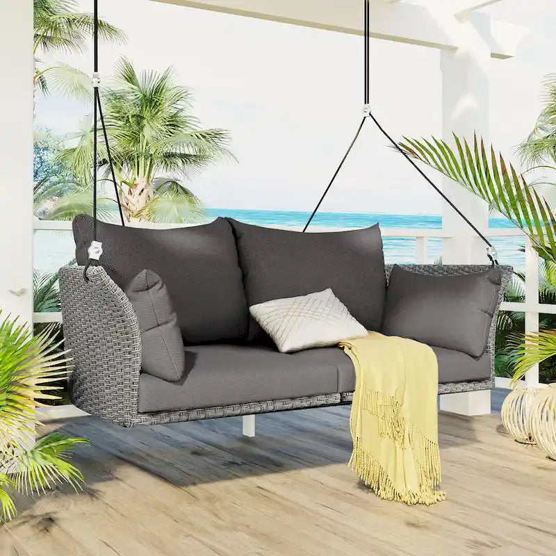 Sedia a dondolo intrecciata in rattan per 2 persone