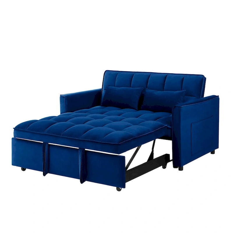 Divano letto futon convertibile 3-in-1 da 55,1 pollici, moderno in velluto, con schienale regolabile, borsa portaoggetti e cuscino