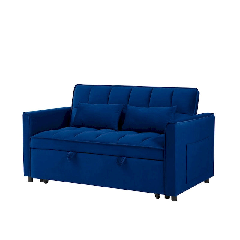 Divano letto futon convertibile 3-in-1 da 55,1 pollici, moderno in velluto, con schienale regolabile, borsa portaoggetti e cuscino
