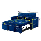 Divano letto futon convertibile 3-in-1 da 55,1 pollici, moderno in velluto, con schienale regolabile, borsa portaoggetti e cuscino