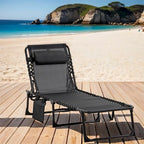 Portable Folding Sun Lounger with Adjustable Back and Removable Pillow