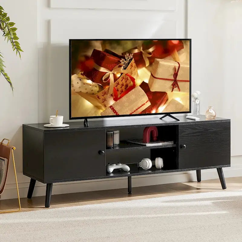 Mobile porta TV per televisori da 55-60 pollici, centro d'intrattenimento con 2 ante, consolle multimediale, mobili per soggiorno e camera da letto