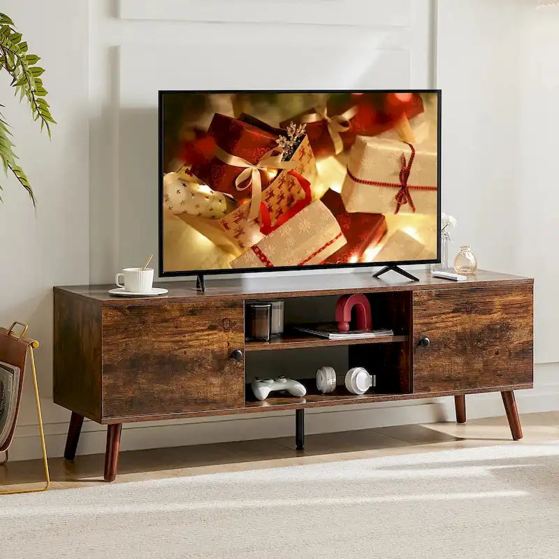 Meuble TV pour Téléviseurs de 55-60 pouces, Meuble de Rangement avec 2 Placards, Table Console, Meuble de Salon ou Chambre à Coucher