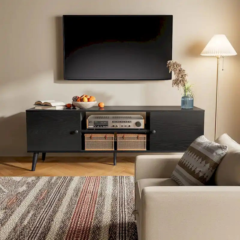 Mobile porta TV per televisori da 55-60 pollici, centro d'intrattenimento con 2 ante, consolle multimediale, mobili per soggiorno e camera da letto