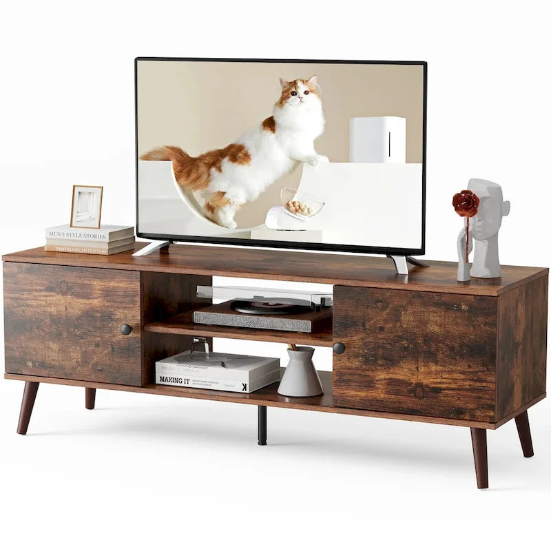 Mobile porta TV per televisori da 55-60 pollici, centro d'intrattenimento con 2 ante, consolle multimediale, mobili per soggiorno e camera da letto