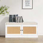 Anmytek Panca Scarpiera Bianca per Ingresso con Cuscino e Ripiani Regolabili - 101,1 cm L x 39,9 cm P x 45,7 cm H