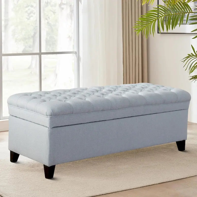 Banc de rangement capitonné classique et élégant avec assise décorée de boutons touffetés