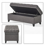 Panca contenitore classica ed elegante rivestita in tessuto con seduta decorata a bottoni capitonné