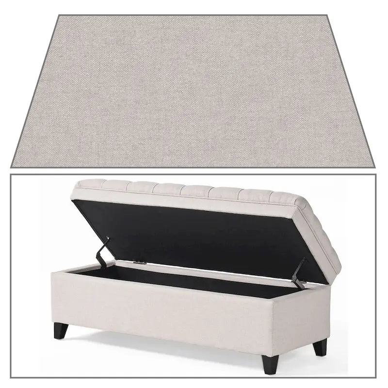 Panca contenitore classica ed elegante rivestita in tessuto con seduta decorata a bottoni capitonné