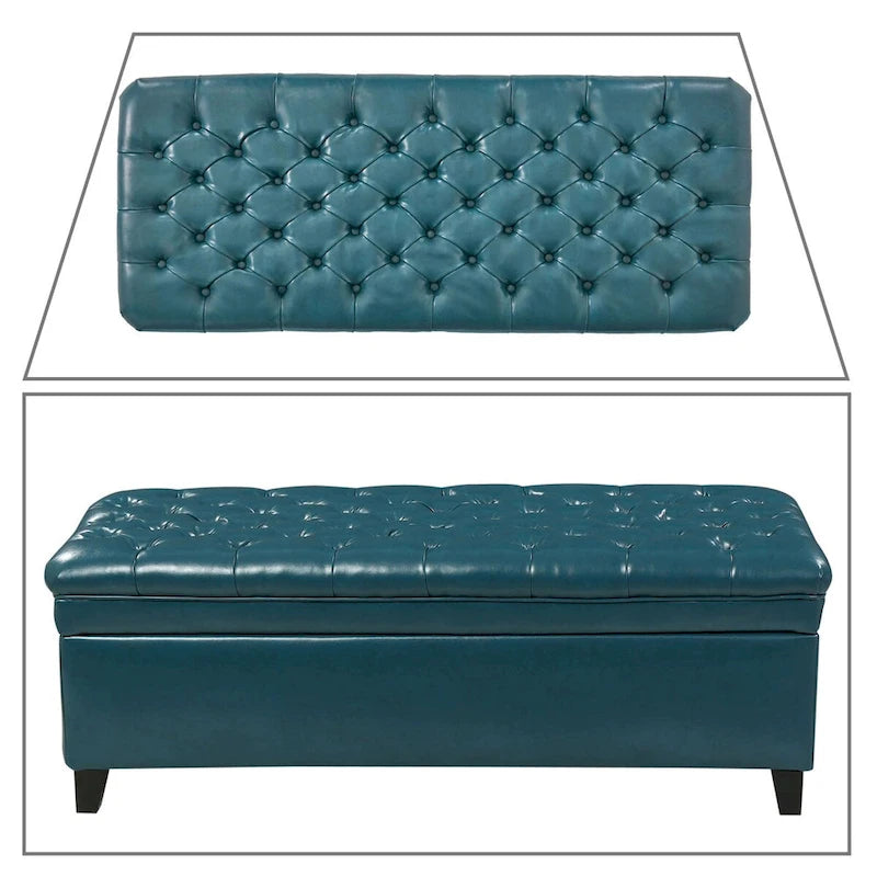 Panca contenitore classica ed elegante rivestita in tessuto con seduta decorata a bottoni capitonné