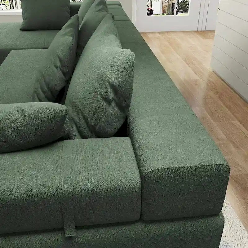 Divano sezionale a L in ciniglia, divano moderno modulare con schienale a cuscino e 6 cuscini per soggiorno