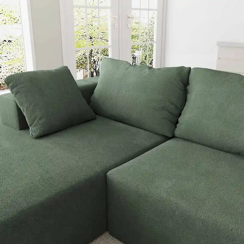Divano sezionale a L in ciniglia, divano moderno modulare con schienale a cuscino e 6 cuscini per soggiorno