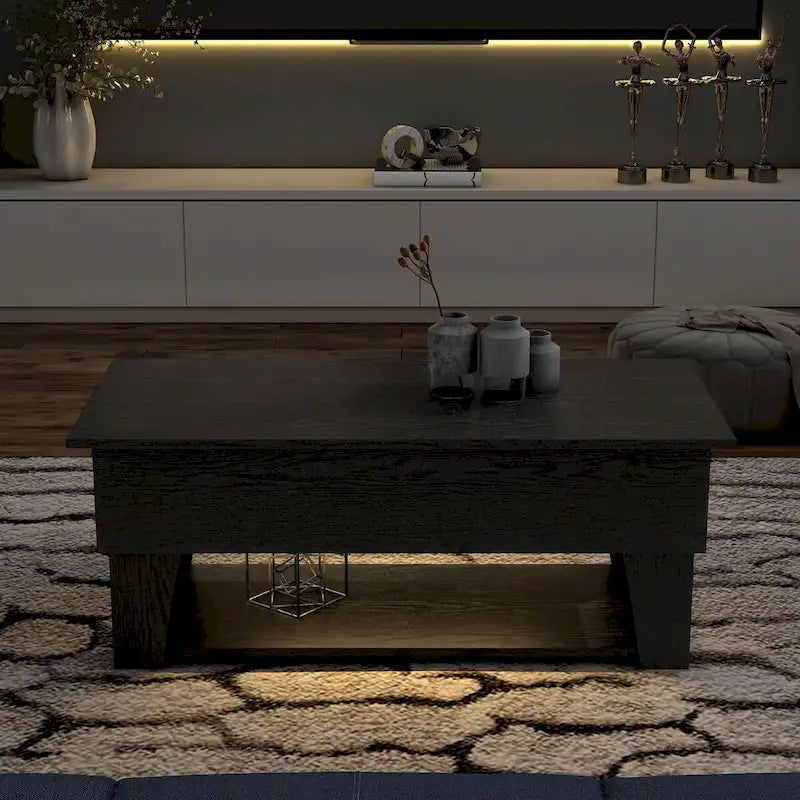 Tavolino da caffè DH BASIC Modern 39 pollici con piano sollevabile, luci LED a 16 colori e vano portaoggetti nascosto