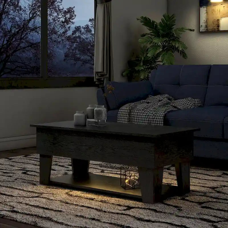 Tavolino da caffè DH BASIC Modern 39 pollici con piano sollevabile, luci LED a 16 colori e vano portaoggetti nascosto