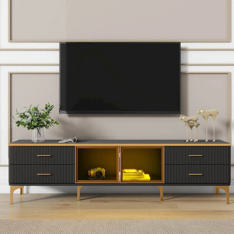 Mobile porta TV con vetrinetta, gambe e maniglie dorate