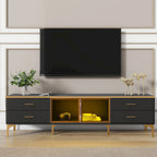 Media Console Table with Glass Storage Cabinet,Golden Legs & Handles