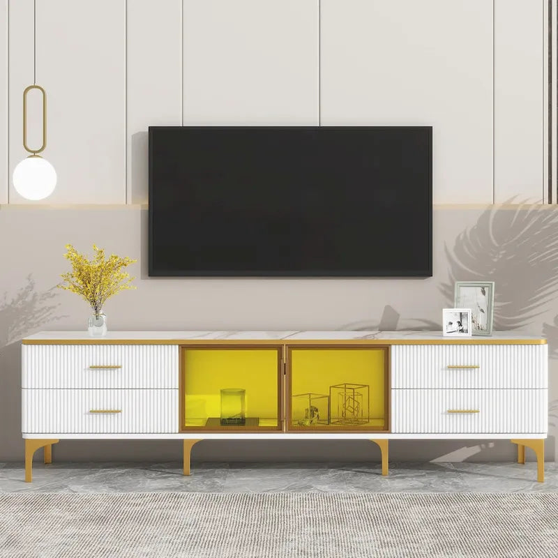 Mobile porta TV con vetrinetta, gambe e maniglie dorate