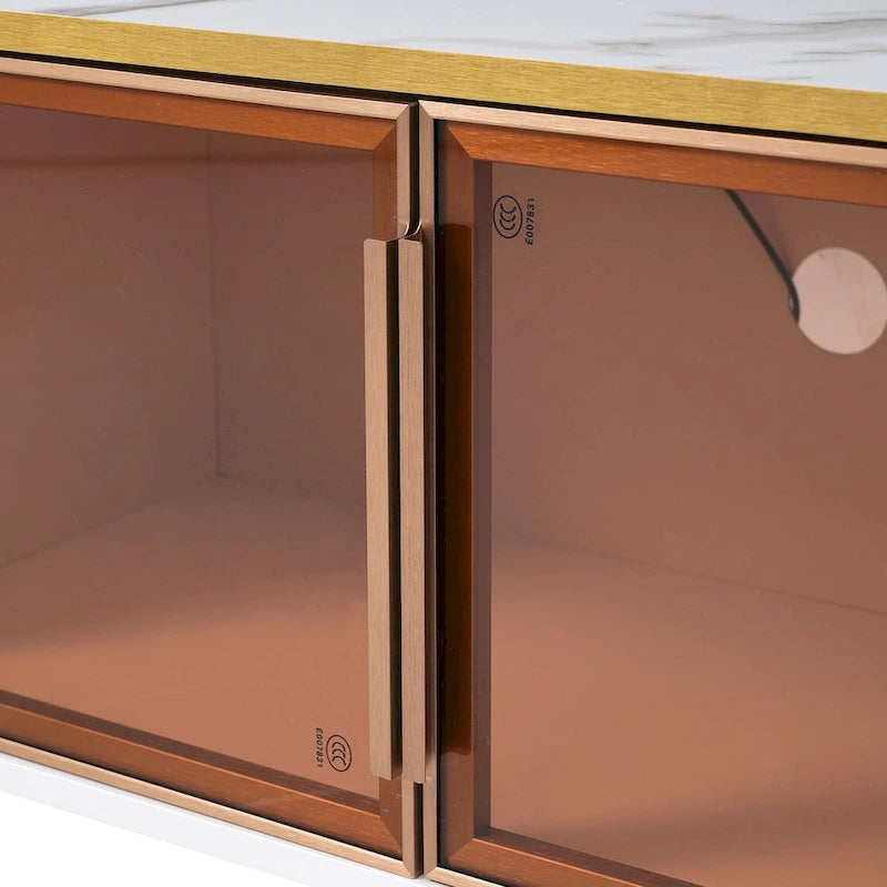 Mobile porta TV con vetrinetta, gambe e maniglie dorate