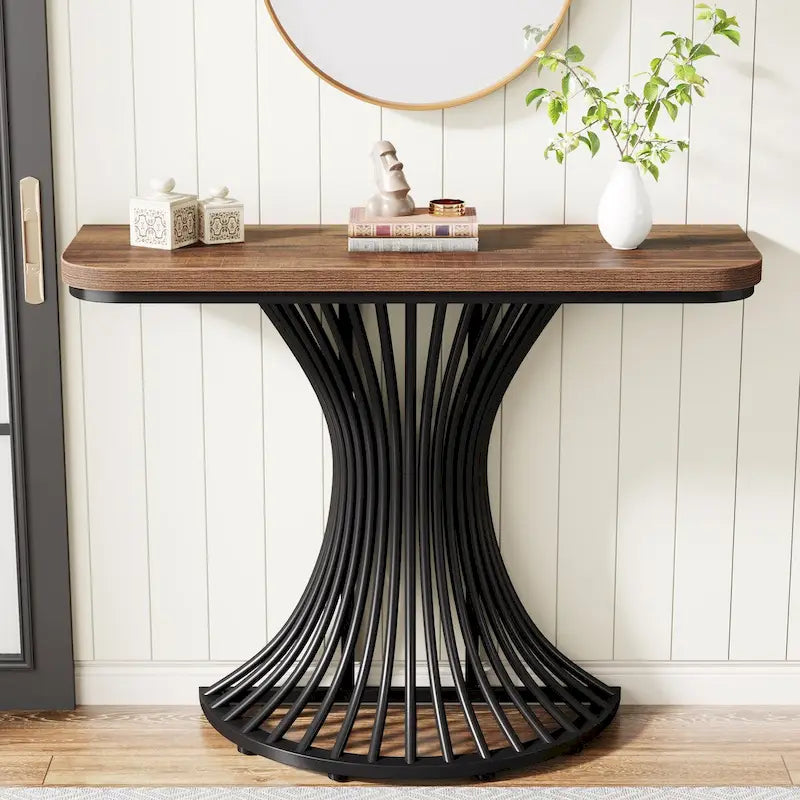 Tavolo console industriale, tavolino da divano piccolo da 39 pollici per ingresso, soggiorno, corridoio, marrone rustico