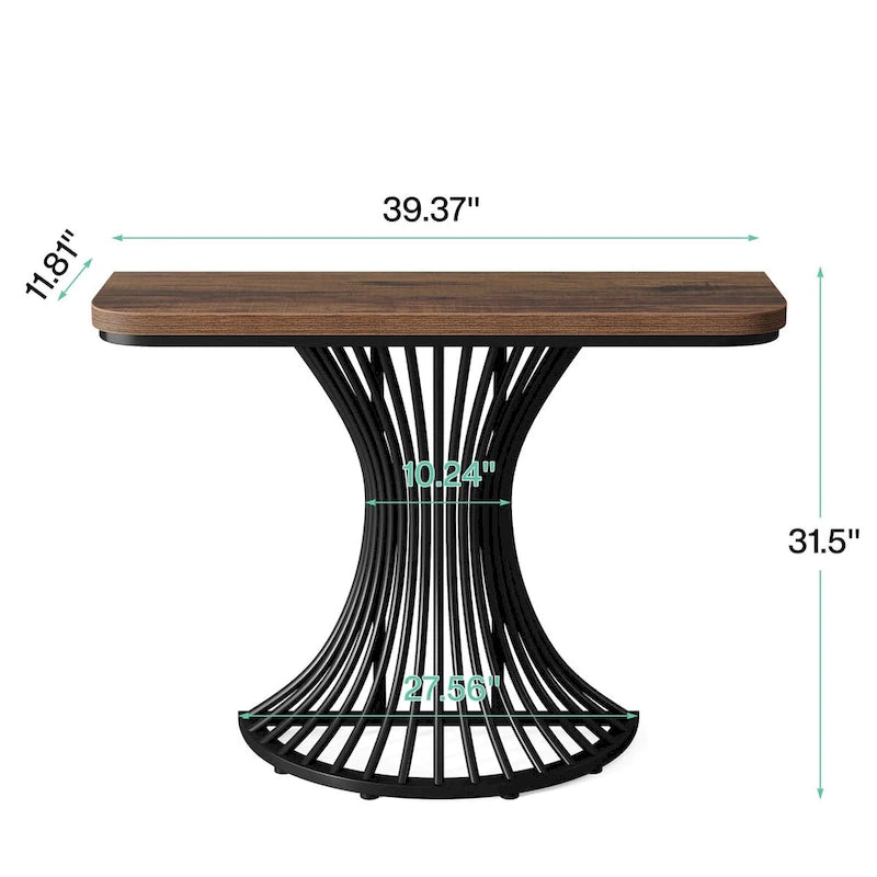 Tavolo console industriale, tavolino da divano piccolo da 39 pollici per ingresso, soggiorno, corridoio, marrone rustico