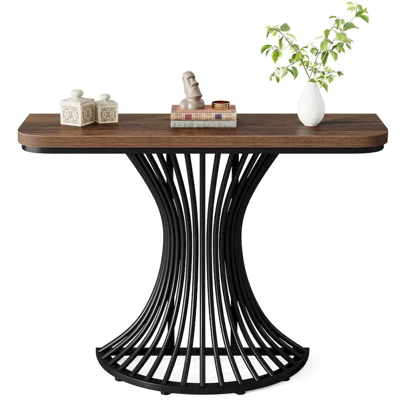 Tavolo console industriale, tavolino da divano piccolo da 39 pollici per ingresso, soggiorno, corridoio, marrone rustico