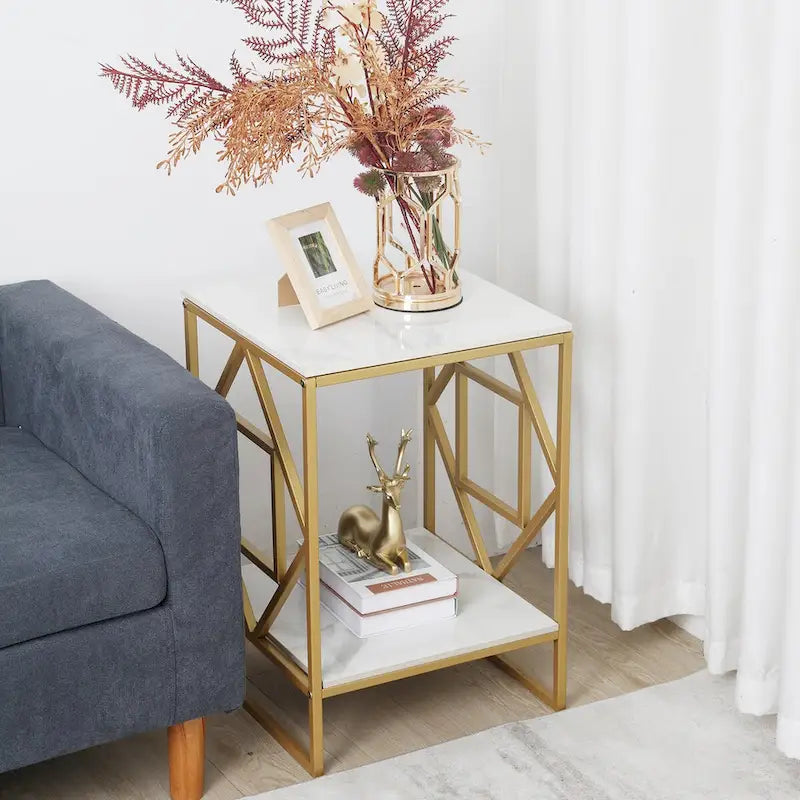 2 Tiers Coffee Table Living Room Sofa Side Table with Sintered Stone