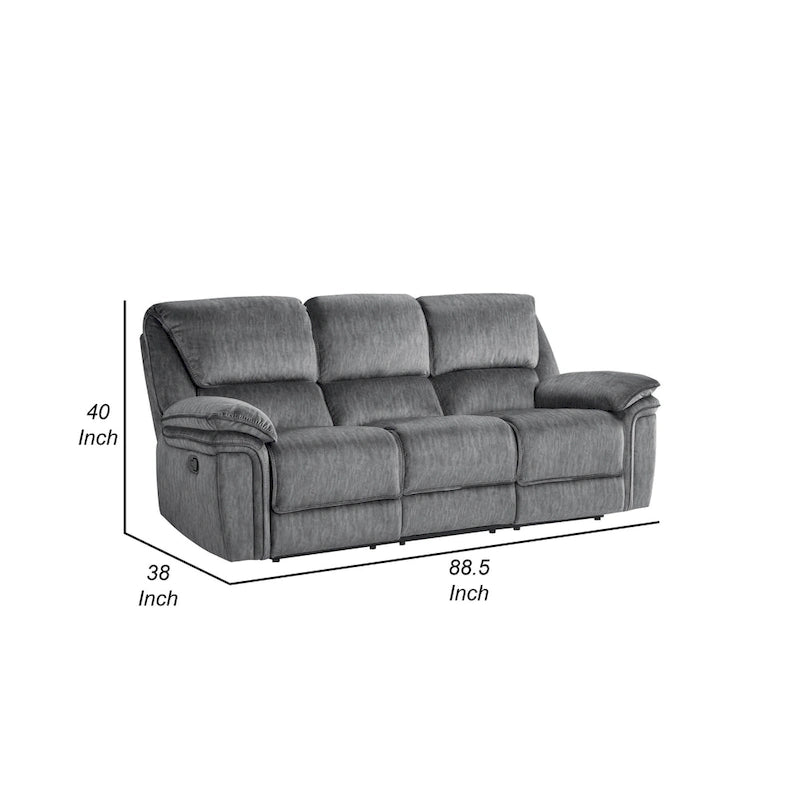 Divano reclinabile doppio manuale Muir 89 pollici, grigio, microfibra, schienale capitonné