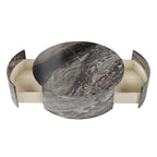 Tavolino da salotto rotondo moderno in finto marmo con 2 cassetti, completamente assemblato