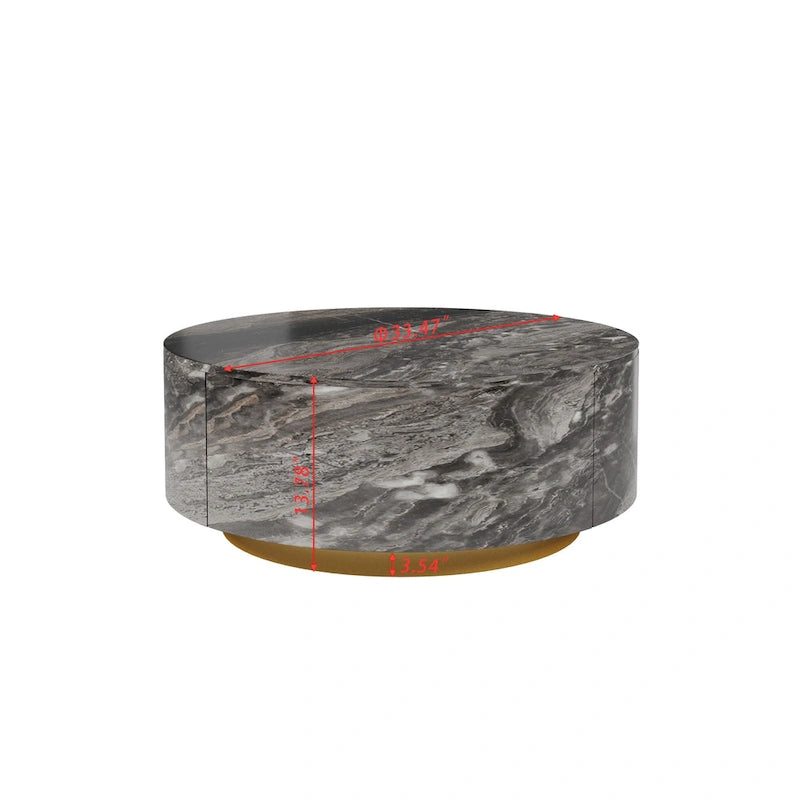 Tavolino da salotto rotondo moderno in finto marmo con 2 cassetti, completamente assemblato