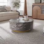 Tavolino da salotto rotondo moderno in finto marmo con 2 cassetti, completamente assemblato