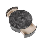 Tavolino da salotto rotondo moderno in finto marmo con 2 cassetti, completamente assemblato