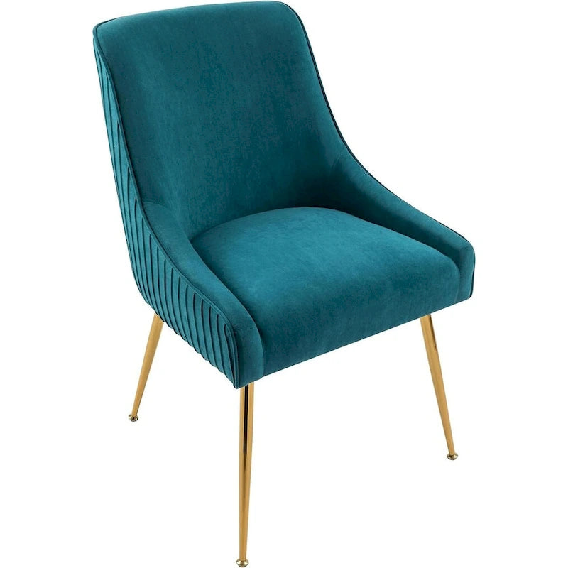 Sedia di lusso in velluto con elegante schienale a conchiglia, gambe in metallo dorato e rivestimento morbido per una seduta confortevole