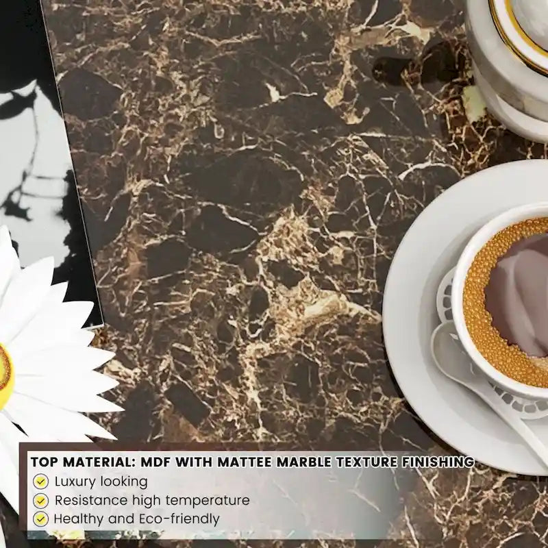 Mieres 39 Tavolino da caffè a 2 ripiani in finto marmo con struttura in acciaio