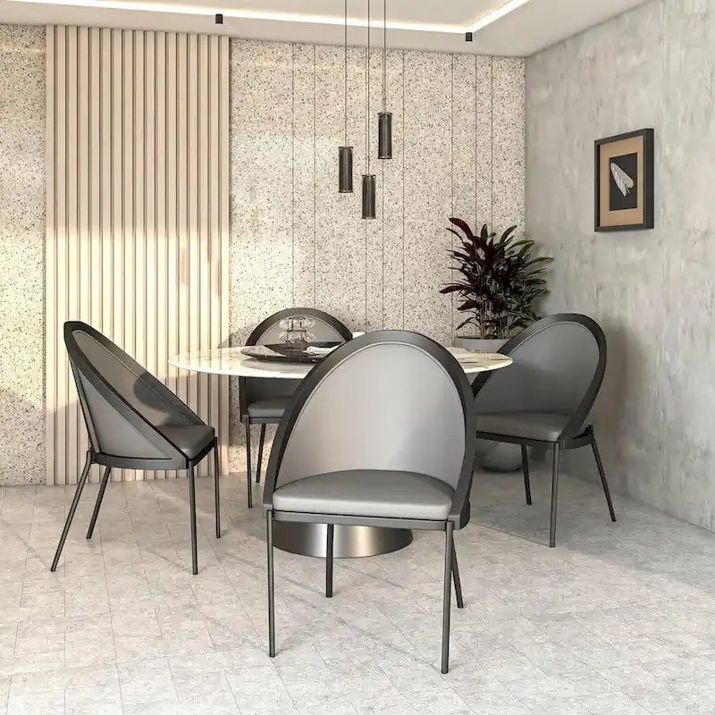 Sedia da pranzo imbottita Urbane in similpelle con gambe in acciaio verniciato a polvere di LeisureMod