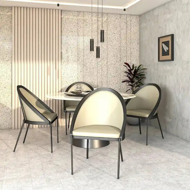 Sedia da pranzo imbottita Urbane in similpelle con gambe in acciaio verniciato a polvere di LeisureMod