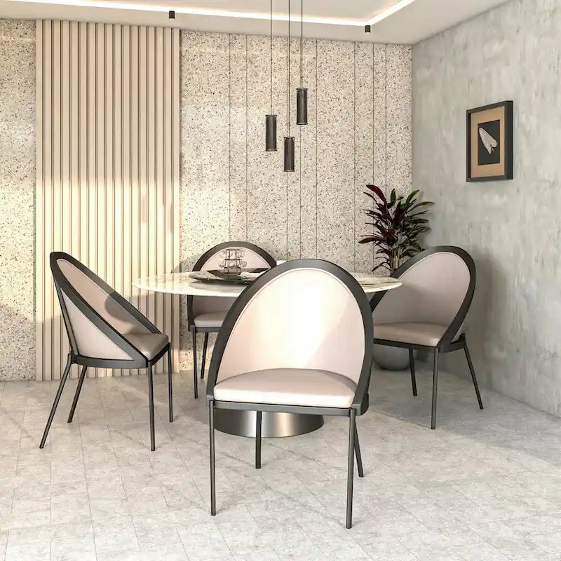 Sedia da pranzo imbottita Urbane in similpelle con gambe in acciaio verniciato a polvere di LeisureMod