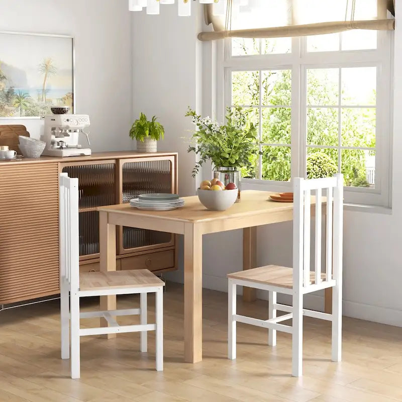 HOMCOM Sedie da Pranzo, Set di 2 Sedie da Cucina e Sala da Pranzo in Stile Rustico con Schienale a Doghe, Seduta in Legno di Pino per Soggiorno