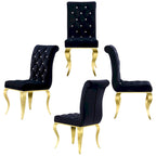 Sedie da pranzo di lusso imbottite in velluto nero con gambe in oro lucido