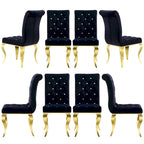 Sedie da pranzo di lusso imbottite in velluto nero con gambe in oro lucido