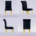 Sedie da pranzo di lusso imbottite in velluto nero con gambe in oro lucido