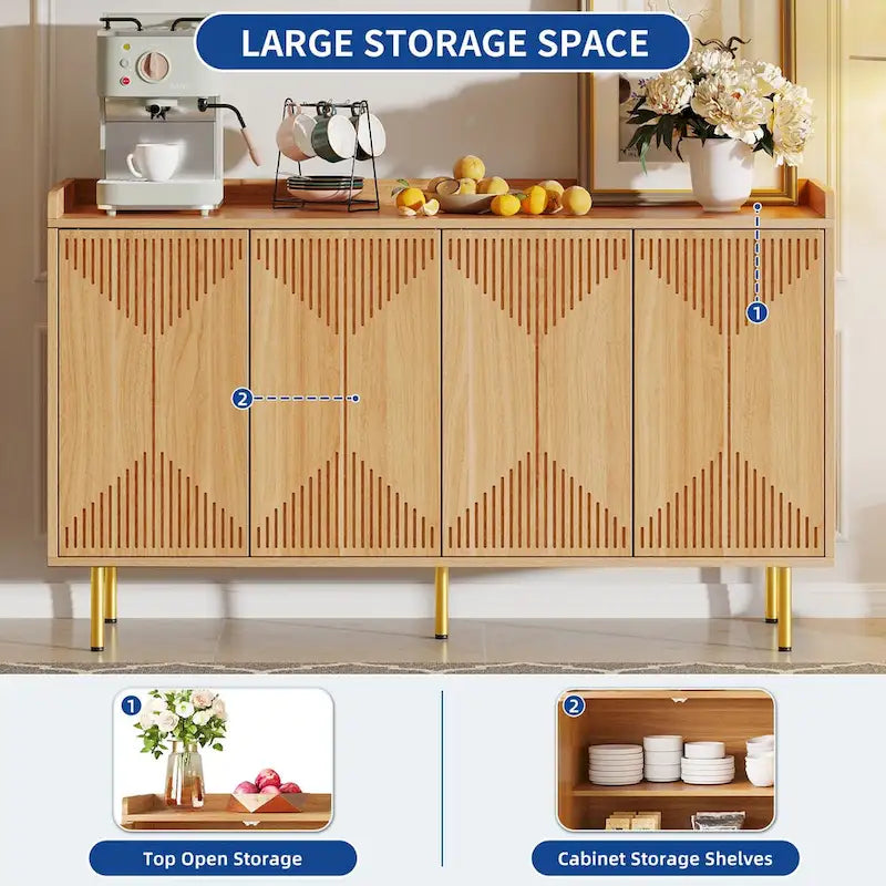 Moasis Mobile Buffet Credenza Doppia con Ripiano Contenitore e 4 Ante per Soggiorno e Cucina