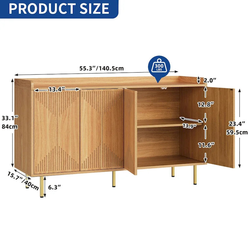Moasis Mobile Buffet Credenza Doppia con Ripiano Contenitore e 4 Ante per Soggiorno e Cucina
