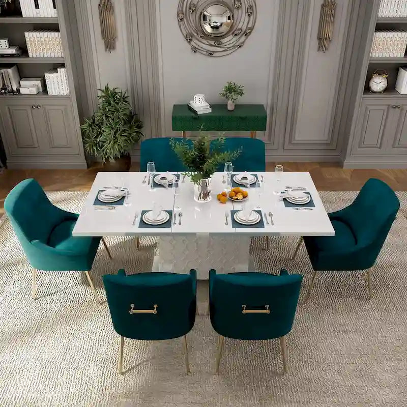 Set da pranzo Clihome da 7 pezzi con tavolo allungabile lucido e sedie in velluto