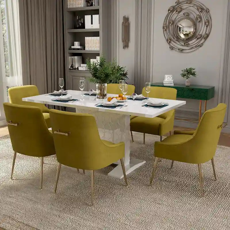 Set da pranzo Clihome da 7 pezzi con tavolo allungabile lucido e sedie in velluto