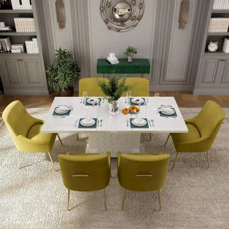 Set da pranzo Clihome da 7 pezzi con tavolo allungabile lucido e sedie in velluto