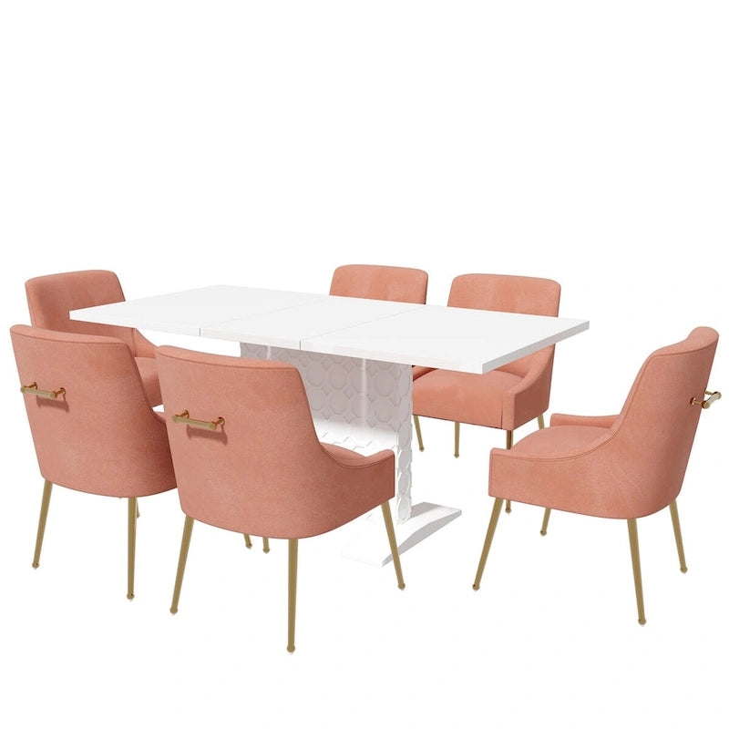 Set da pranzo Clihome da 7 pezzi con tavolo allungabile lucido e sedie in velluto