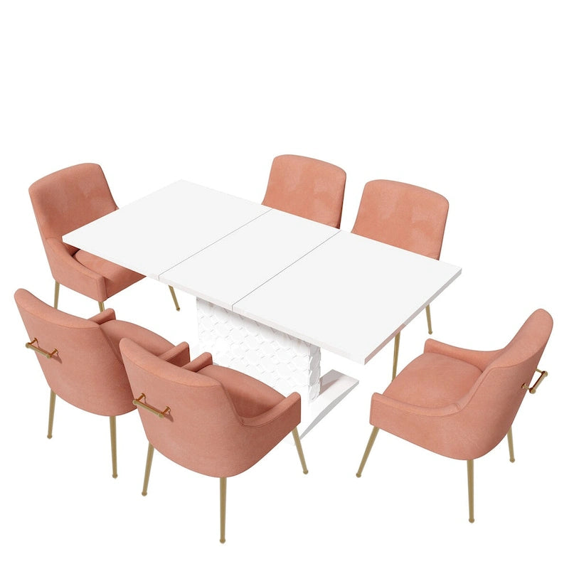 Set da pranzo Clihome da 7 pezzi con tavolo allungabile lucido e sedie in velluto
